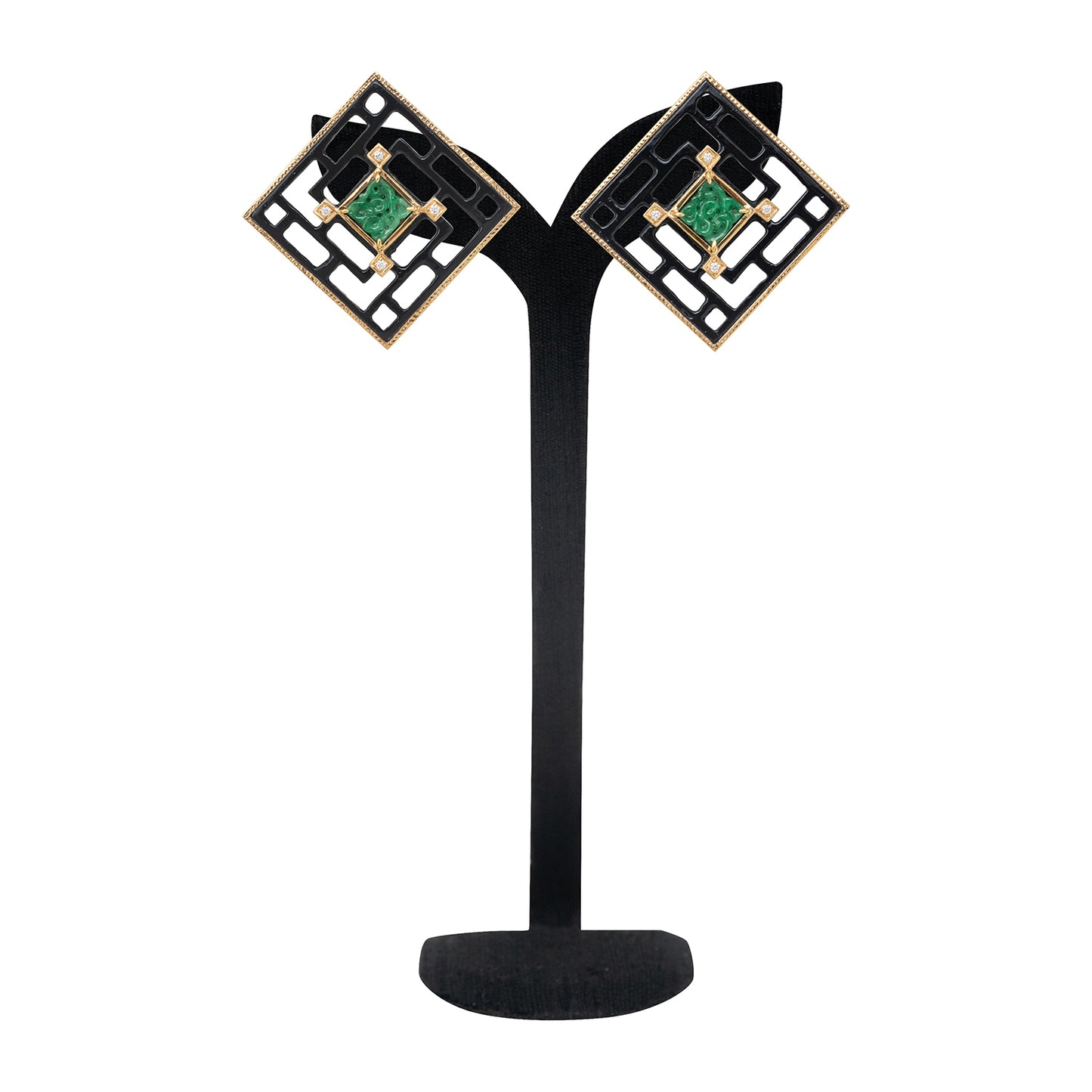 Chinese Knot Earrings with Jade and Diamonds