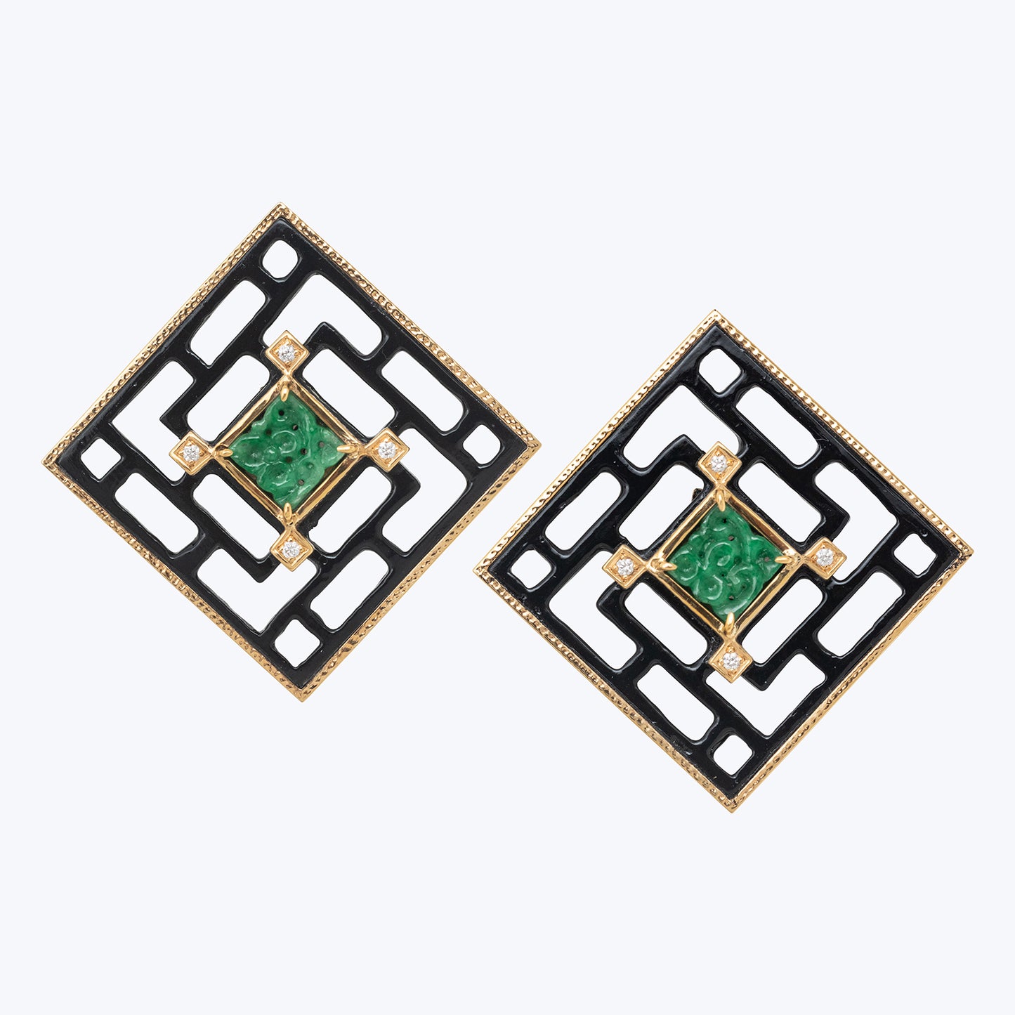 Chinese Knot Earrings with Jade and Diamonds