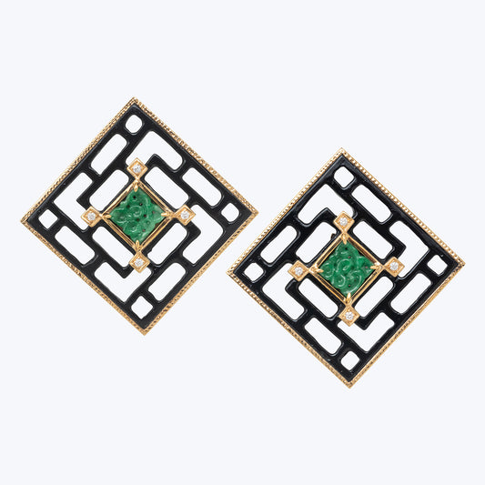 Chinese Knot Earrings with Jade and Diamonds