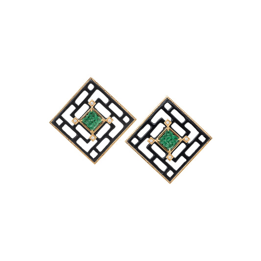 Chinese Knot Jade and Diamond Earrings