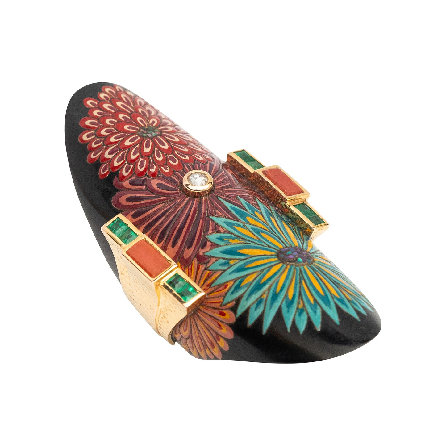 Japanese Lacquer Index Ring with Blooming Sakura Motifs