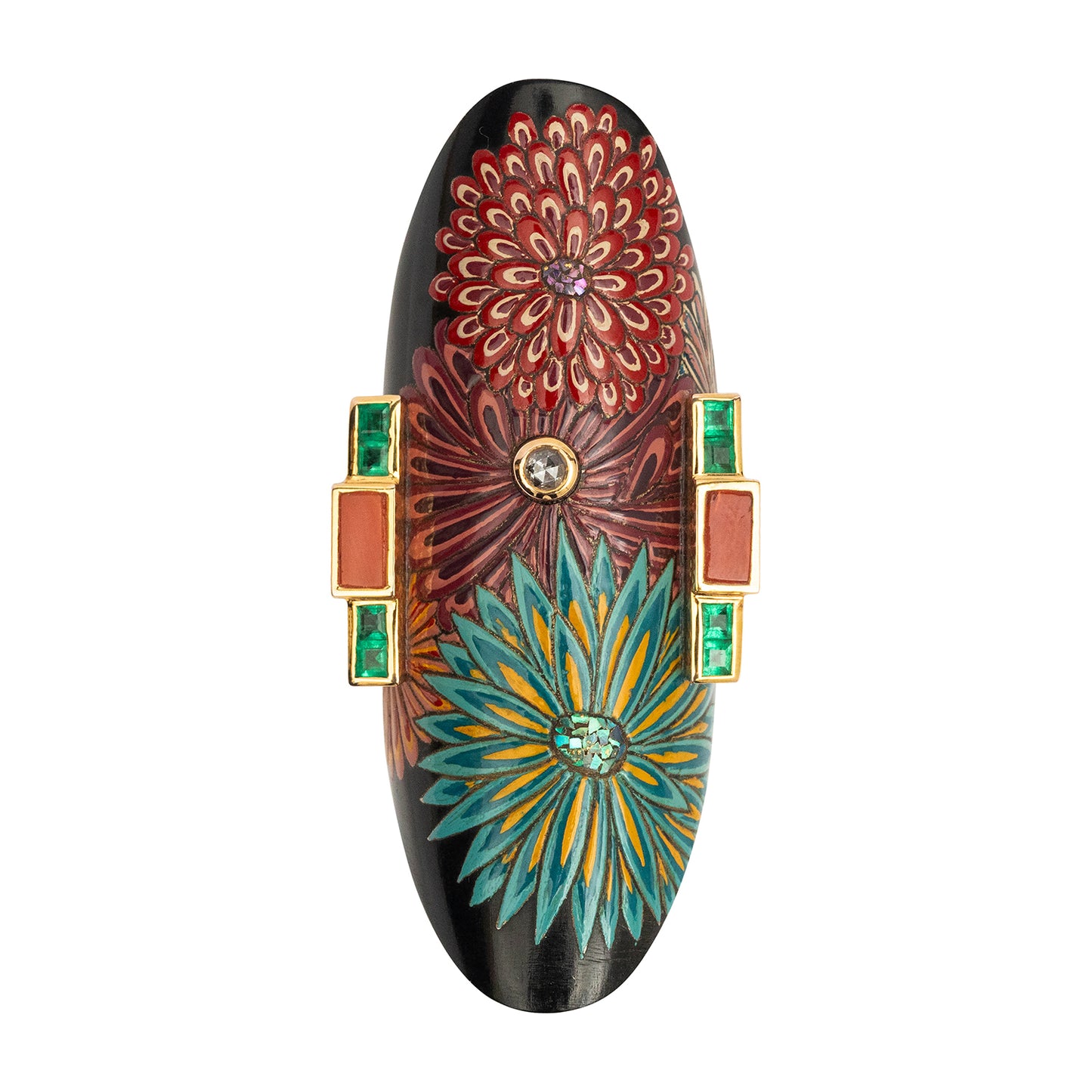 Japanese Lacquer Index Ring with Blooming Sakura Motifs
