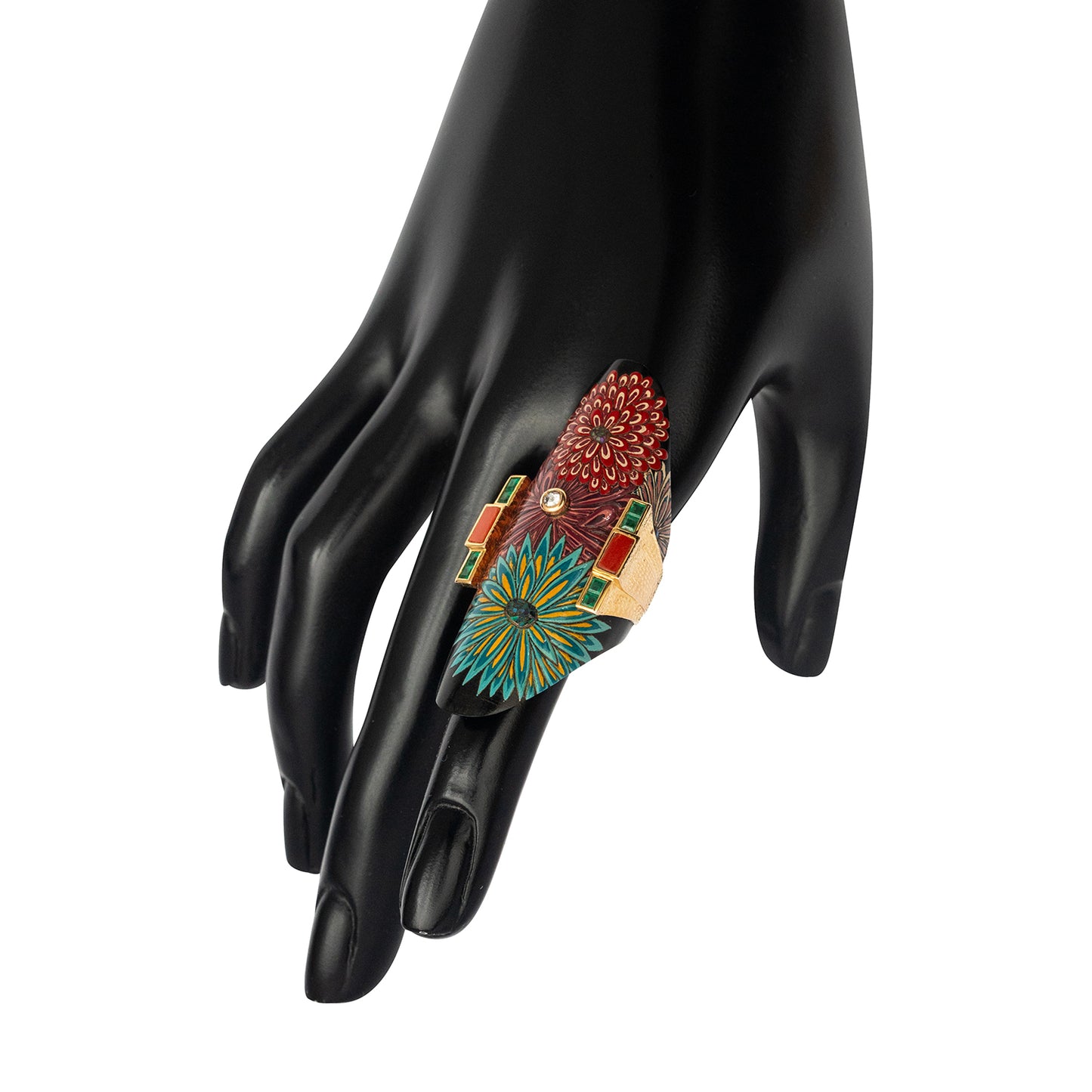 Japanese Lacquer Index Ring with Blooming Sakura Motifs