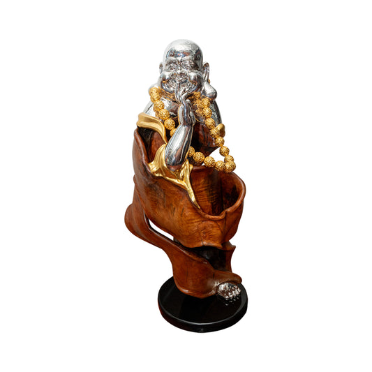 Teak Root Wood Happy Monk Sculpture