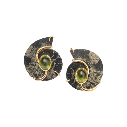 Ammonite Fossil Earrings with Peridot