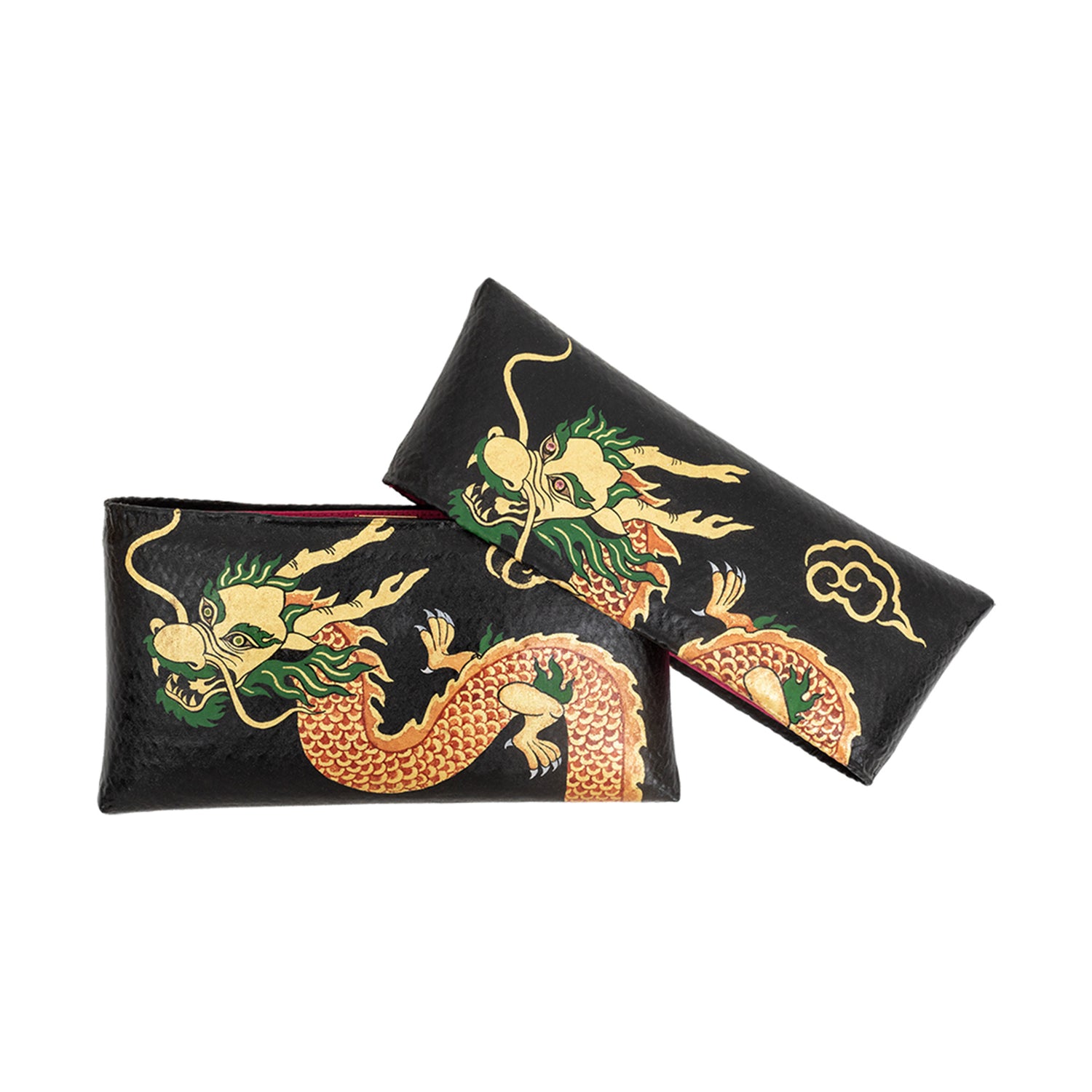 Black Bamboo Clutch with Hand-Painted Red Dragon