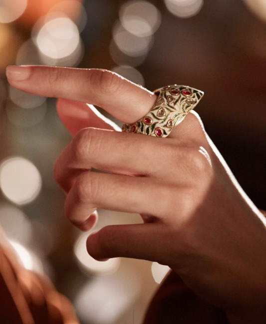 Old Archers ring with Rubies & Diamond Polkis with old Enamel in 22/24K Gold