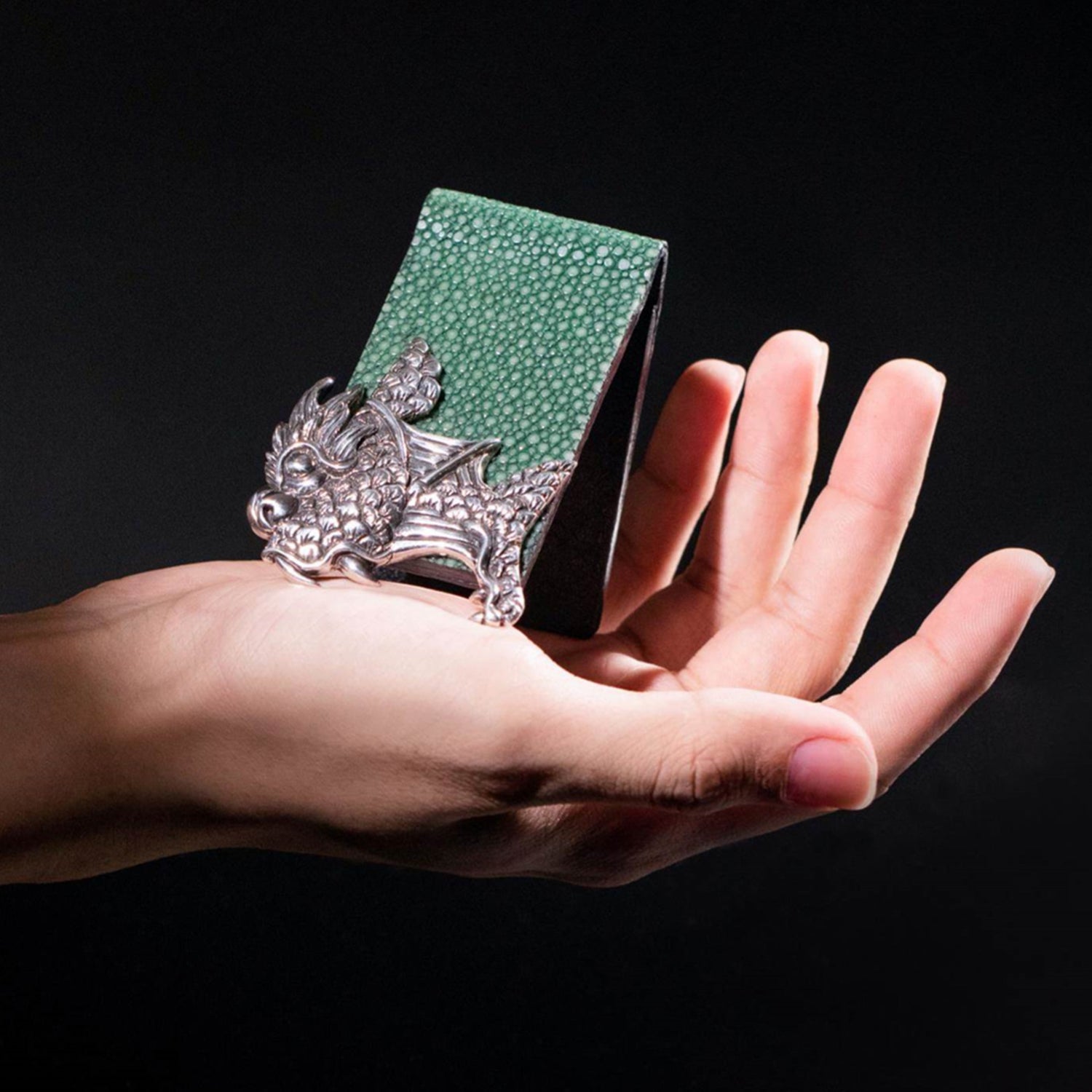 Galuchat Leather Money Clip with Dragon Fish