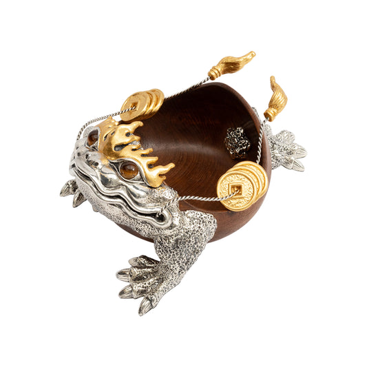 Silver Lucky Toad Mahogany Bowl