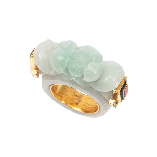 Carved Jade Ring with Red Stone