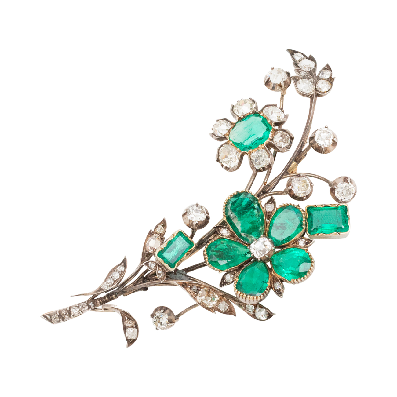 Foliage Treasure and Floral Splendor Columbian Emerald Brooch, Circa 1840