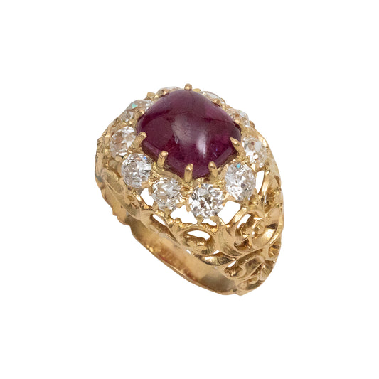 Timeless Legacy Golden Ring with Burmese Ruby and Golconda Diamonds, Circa 1950