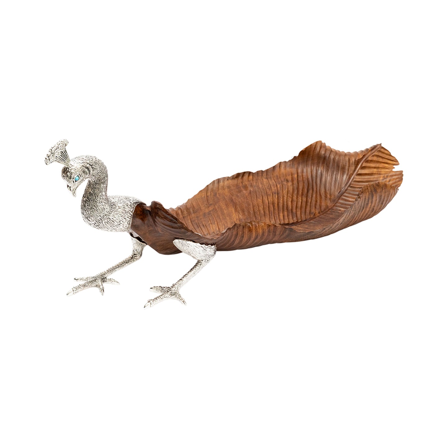 Carved Leaf Teak Root Peacock
