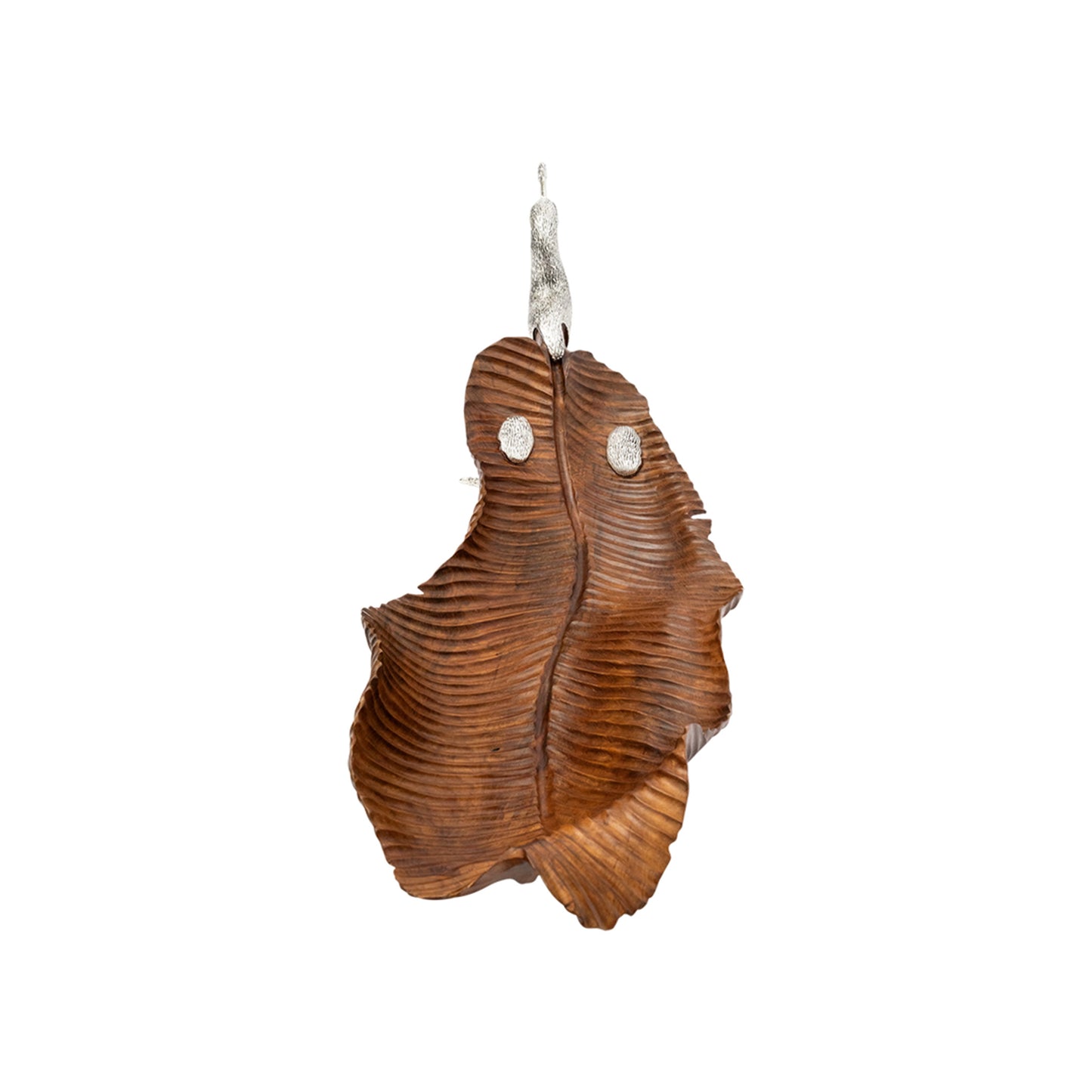 Carved Leaf Teak Root Peacock