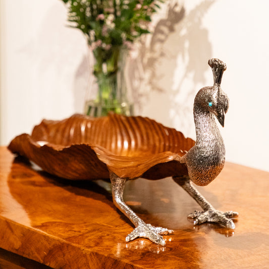 Carved Leaf Teak Root Peacock