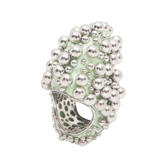 High-Polish White Rhodium Sage Tidal Treasure Ring