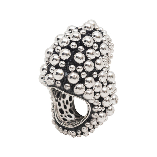 High-Polish White Rhodium Noir Tidal Treasure Ring