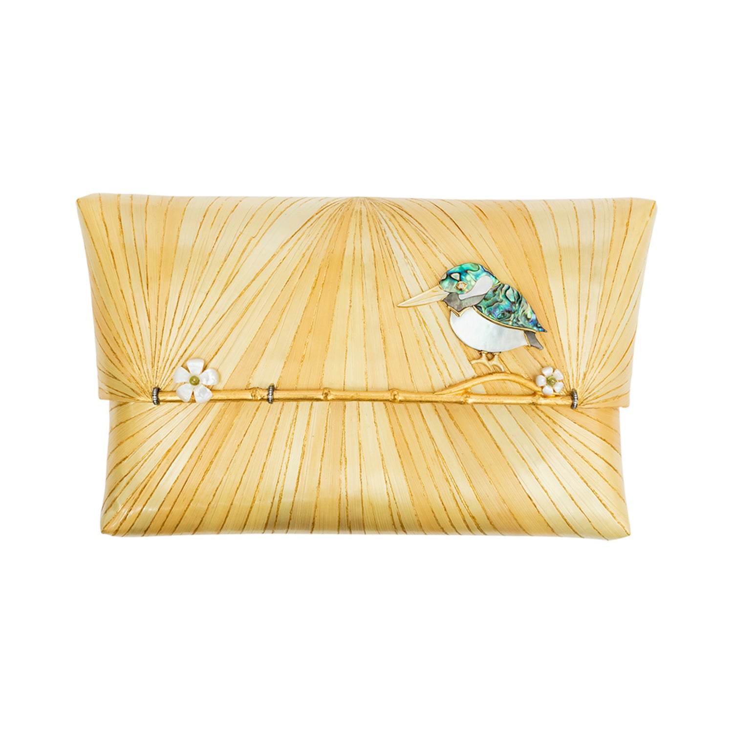 Marquetry Clutch Bag with carved abalone bird #M