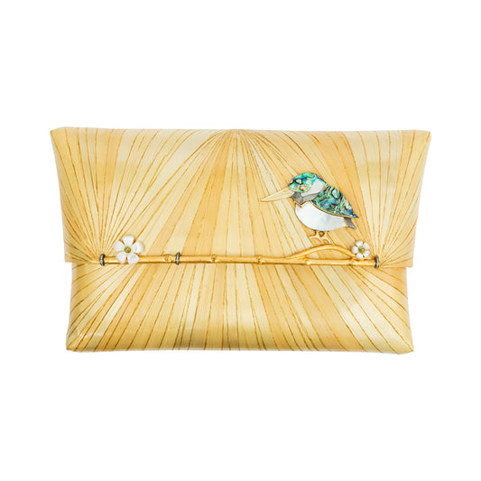 Marquetry Clutch Bag with carved abalone bird #M