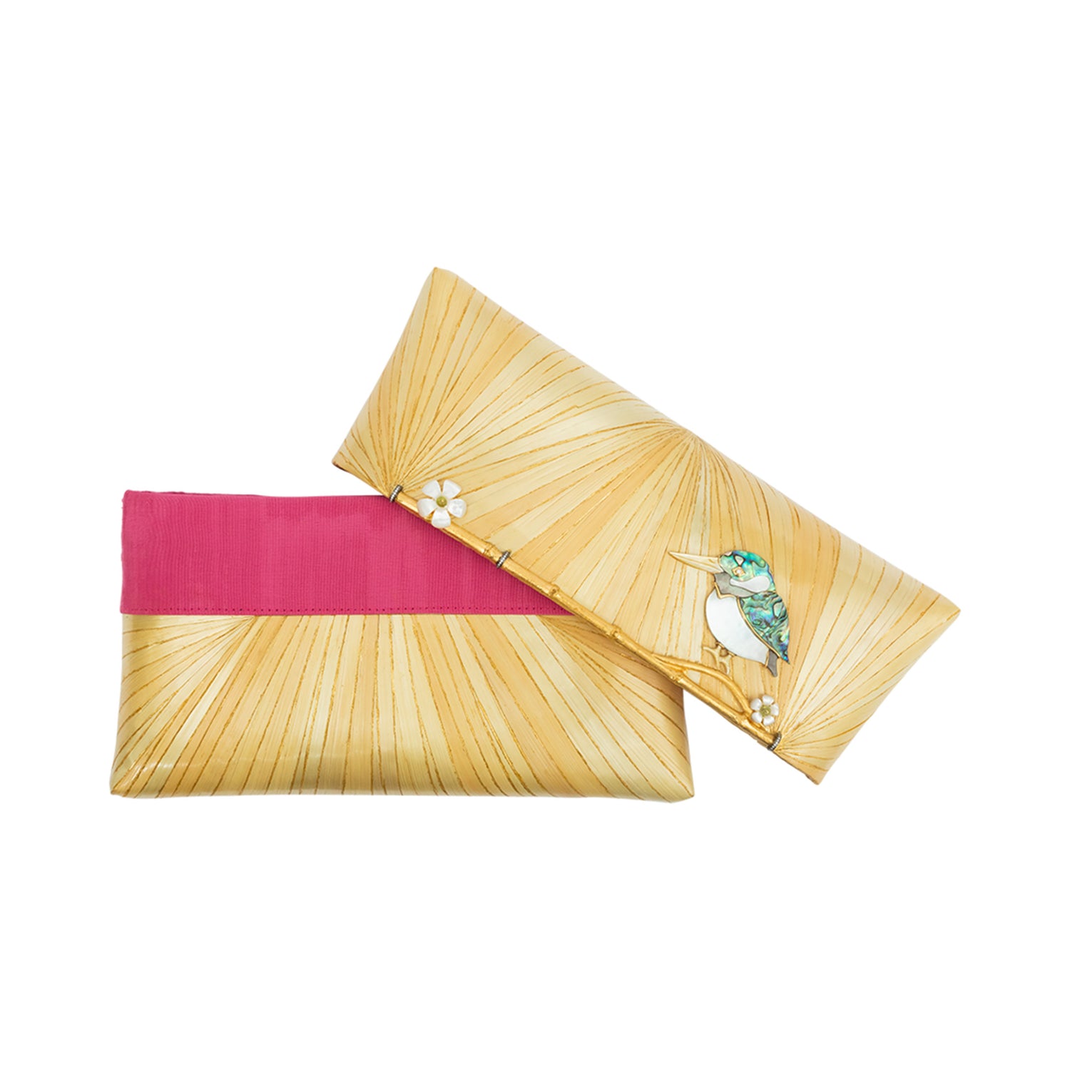 Marquetry Clutch Bag with carved abalone bird #M