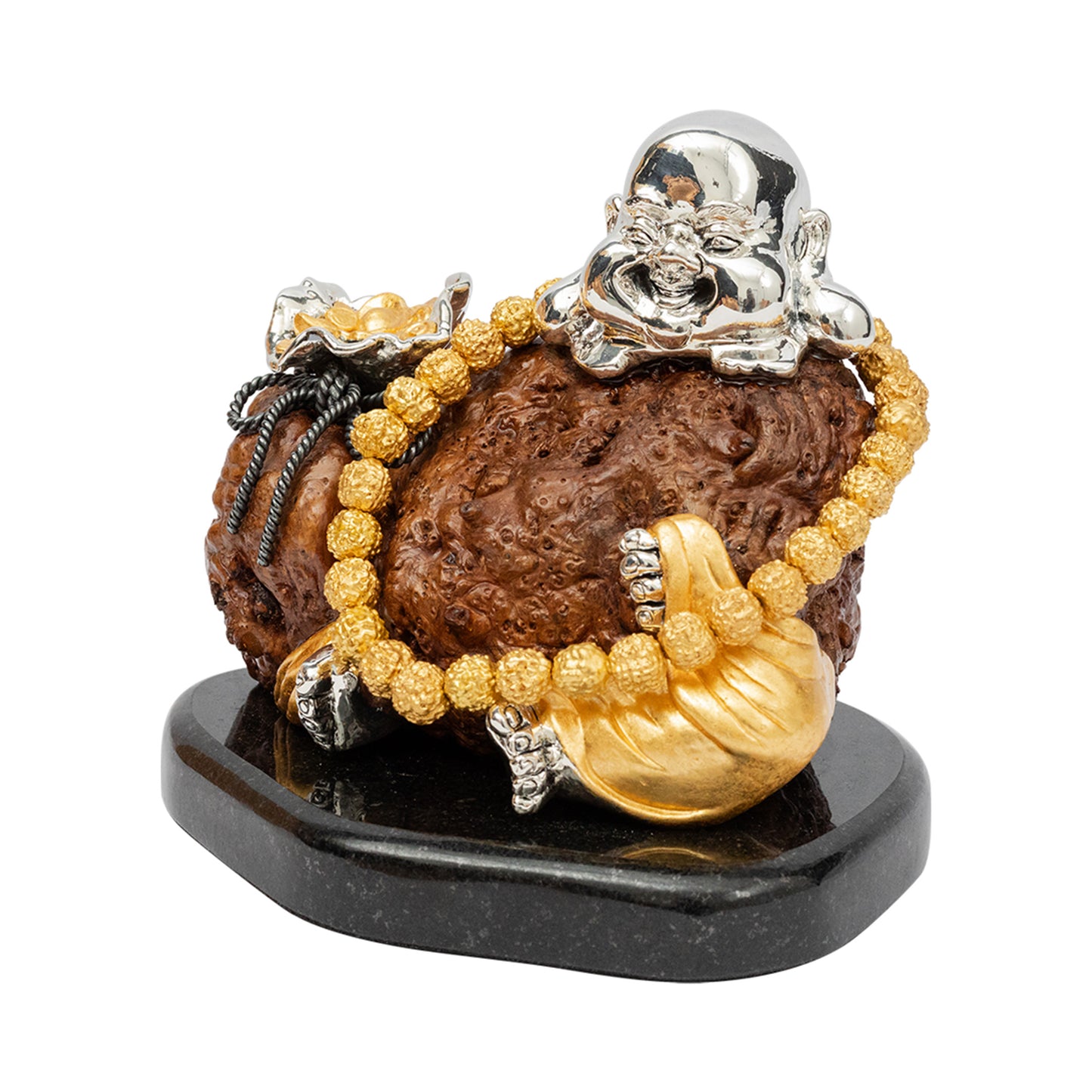 Burl Wood Happy Monk with Prayer Beads