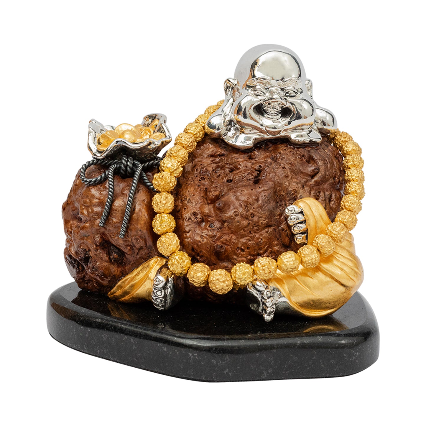 Burl Wood Happy Monk with Prayer Beads