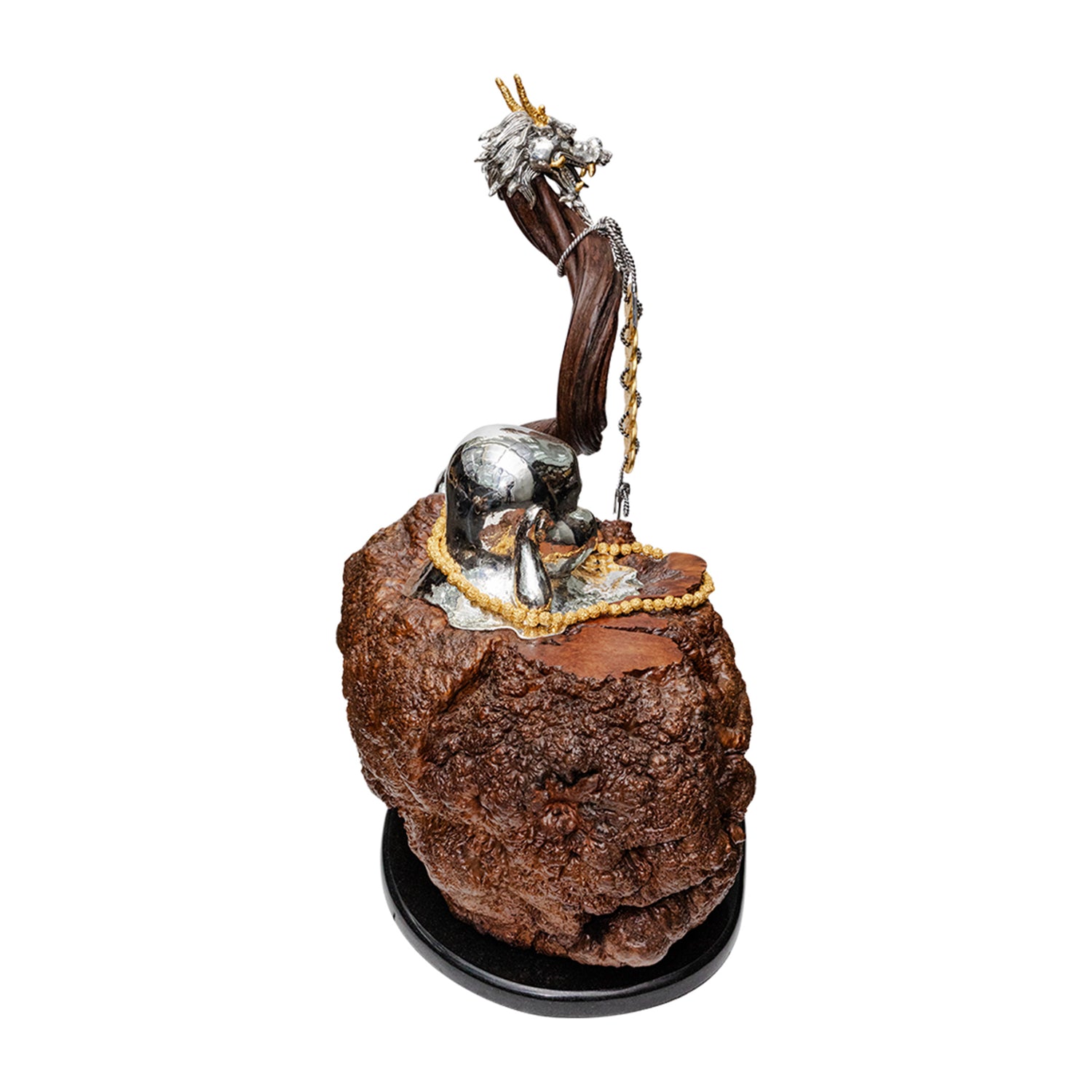 Burl Wood Happy Monk with Dragon Walking Stick