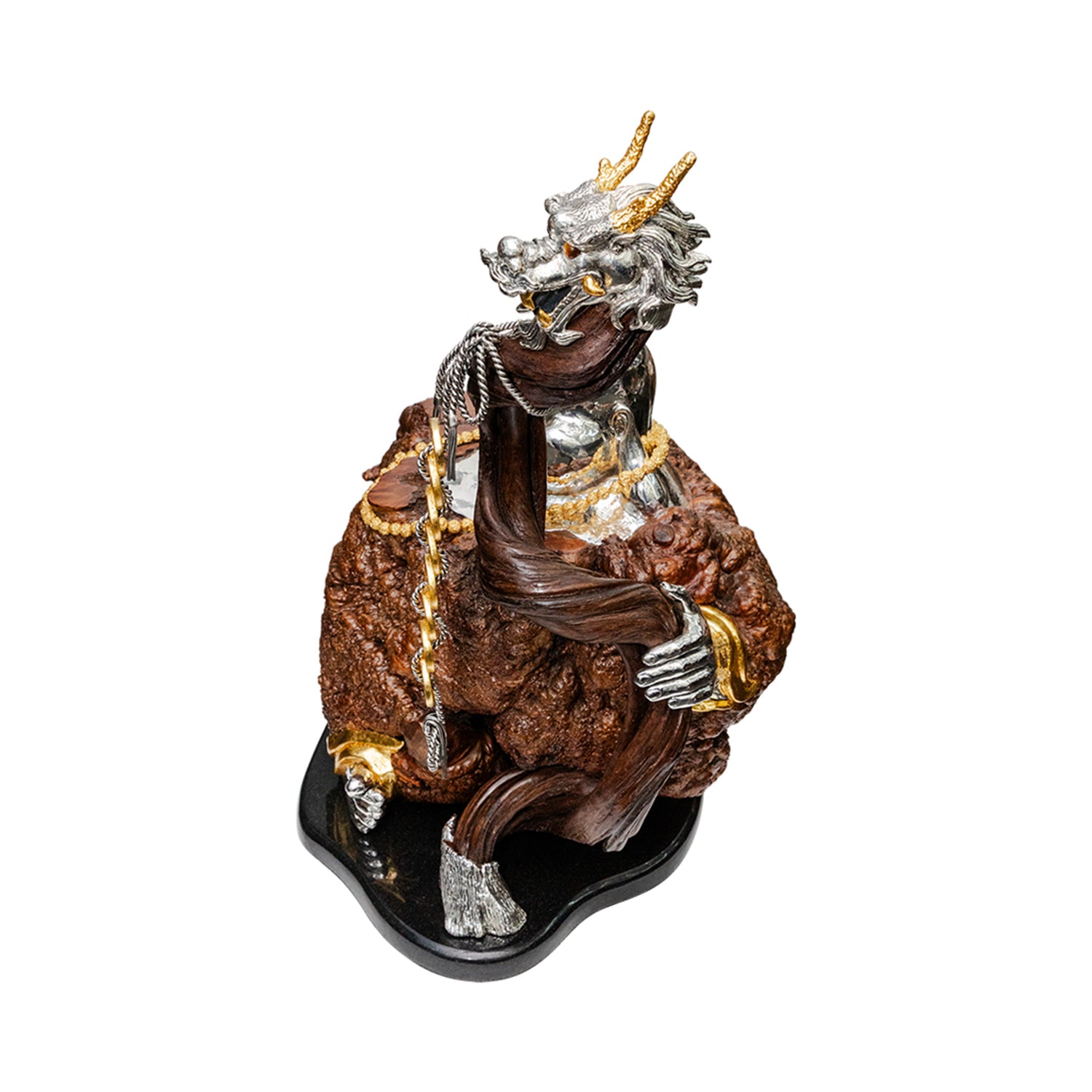 Burl Wood Happy Monk with Dragon Walking Stick