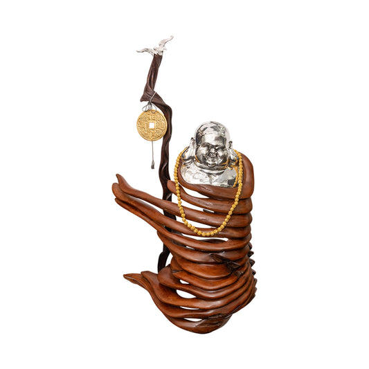 Happy Monk with Walking Stick and Silver Bat