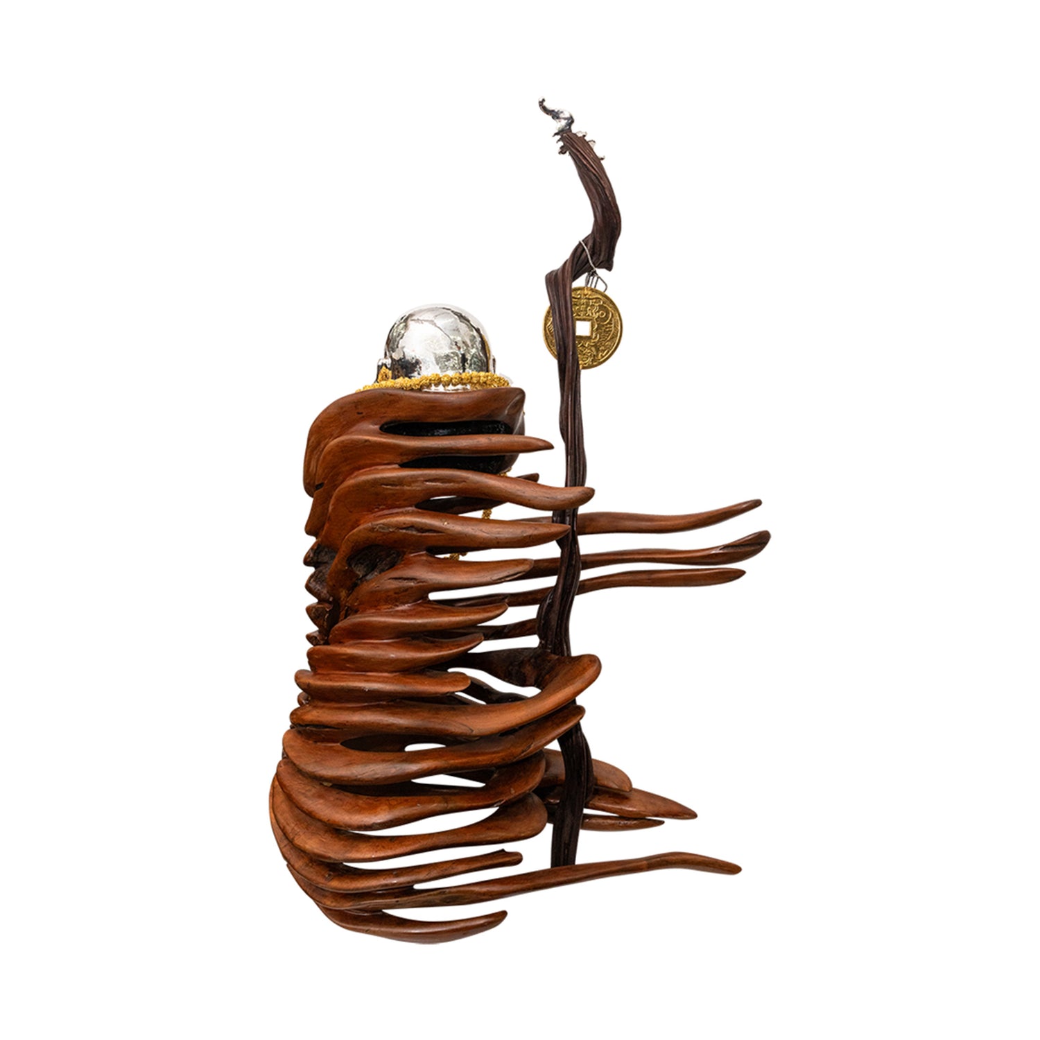 Happy Monk with Walking Stick and Silver Bat