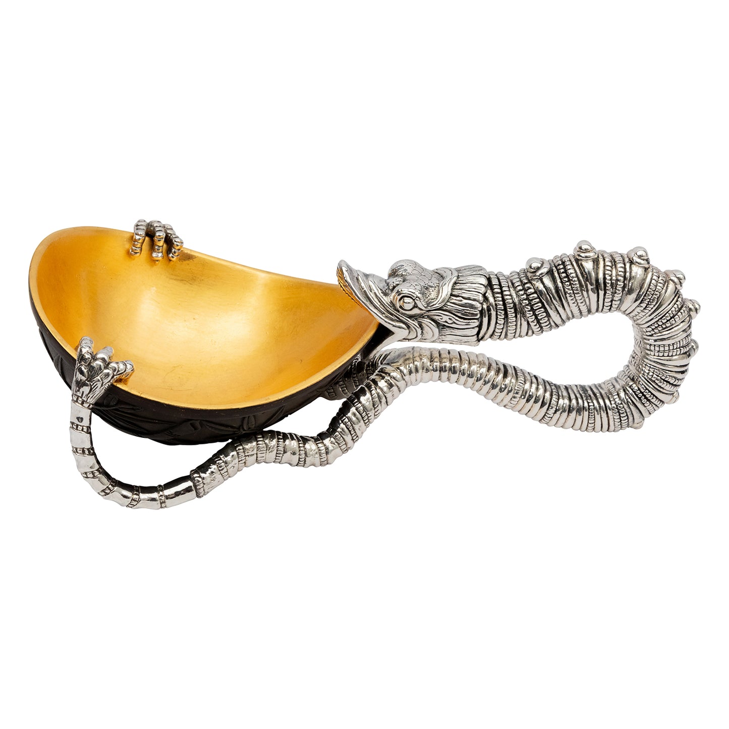 Carved Coconut Bowl with Silver Dragon Handle