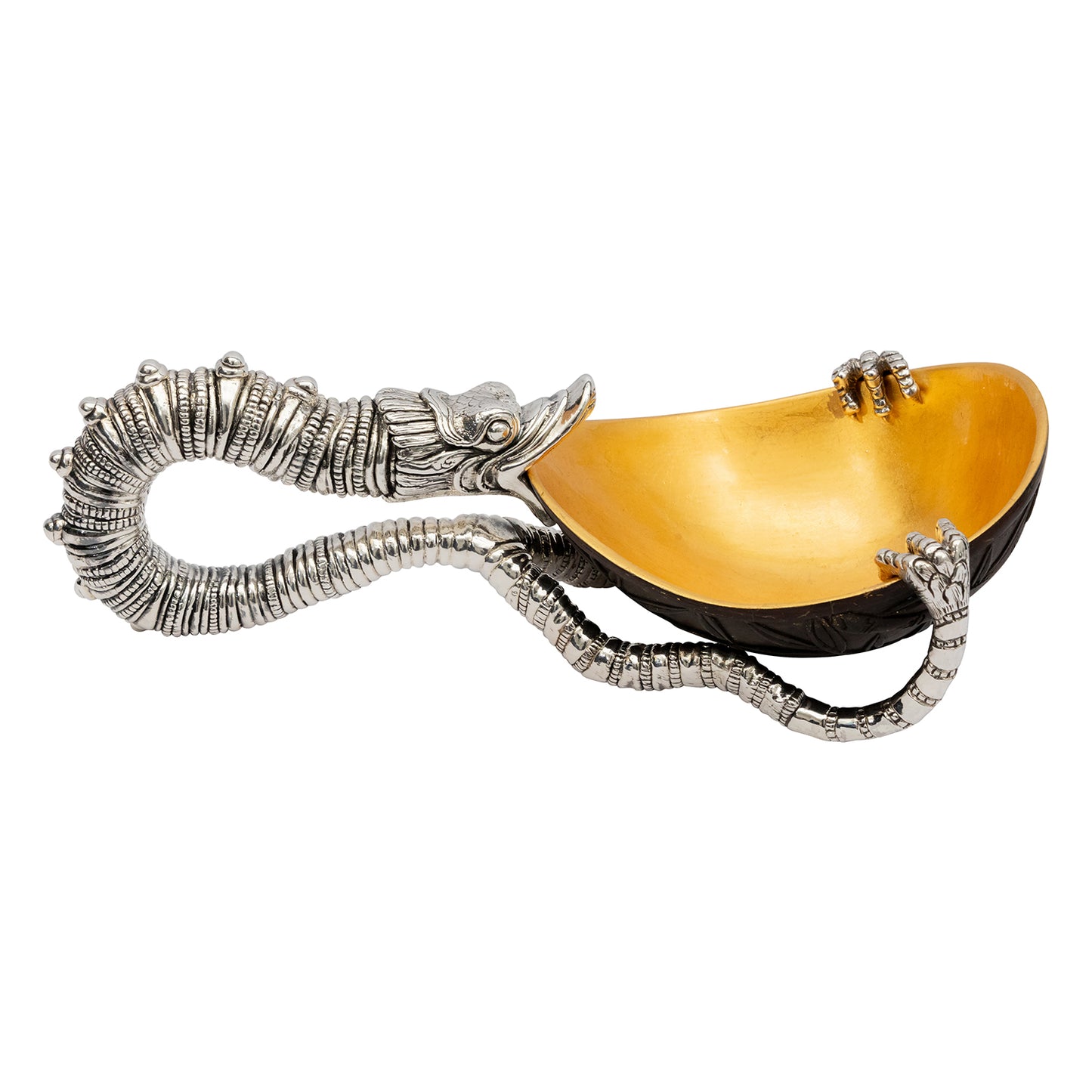 Carved Coconut Bowl with Silver Dragon Handle