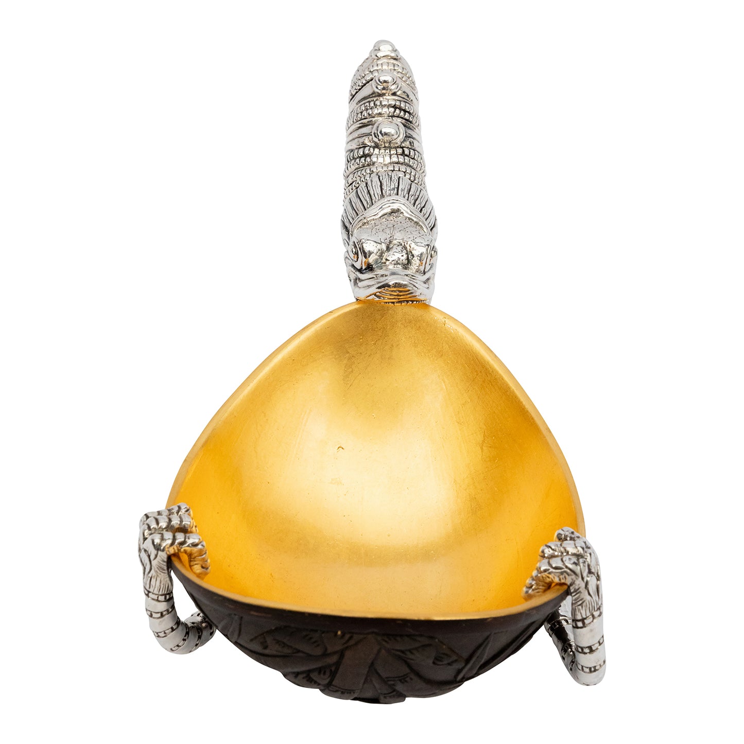 Carved Coconut Bowl with Silver Dragon Handle