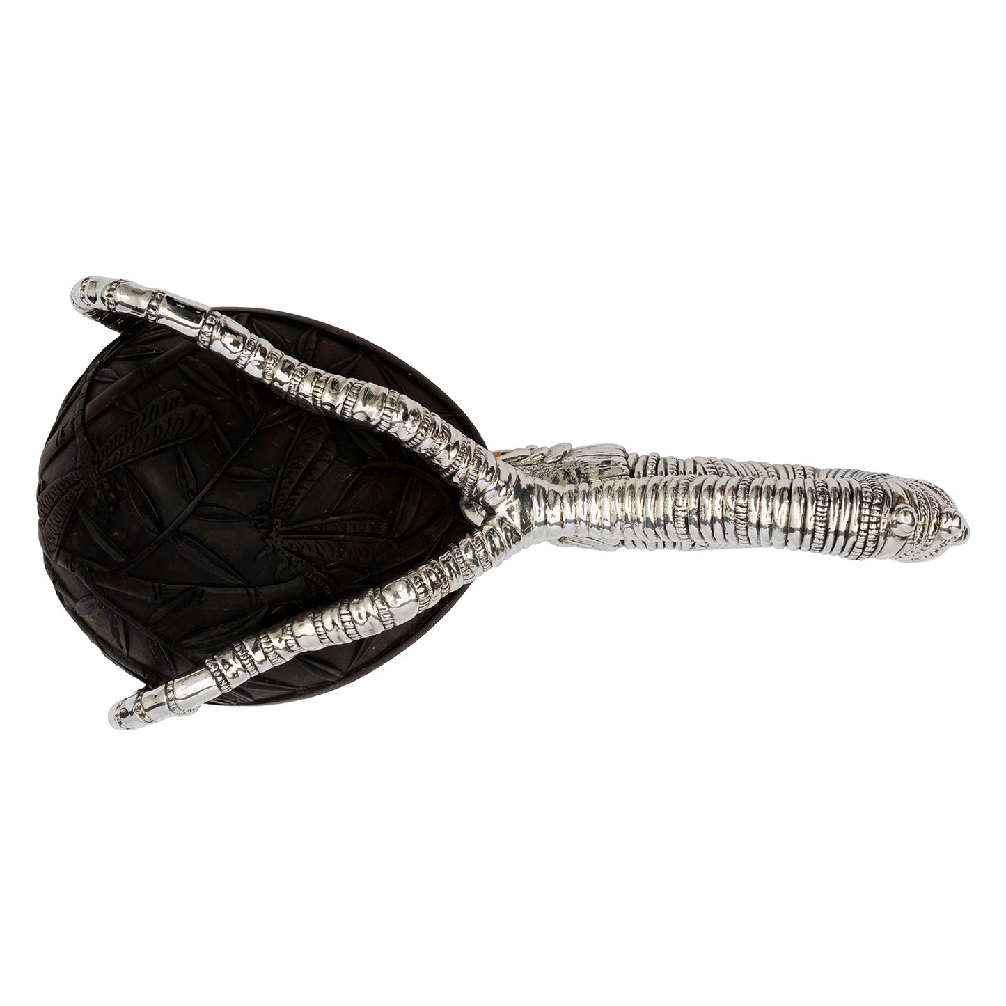 Carved Coconut Bowl with Silver Dragon Handle