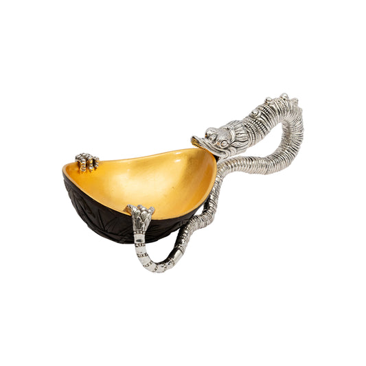 Carved Coconut Bowl with Silver Dragon Handle