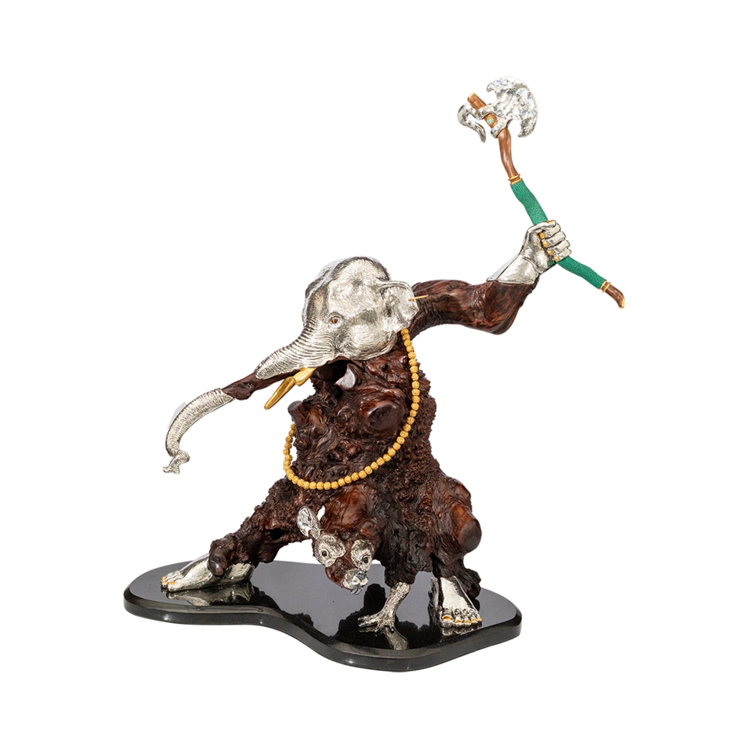 Ganesha Sculpture with Axe and Mushika Rat