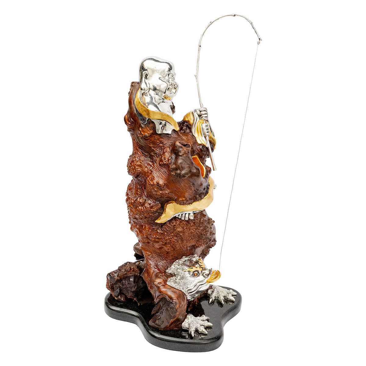 Burl Wood Happy Monk and Lucky Toad Sculpture
