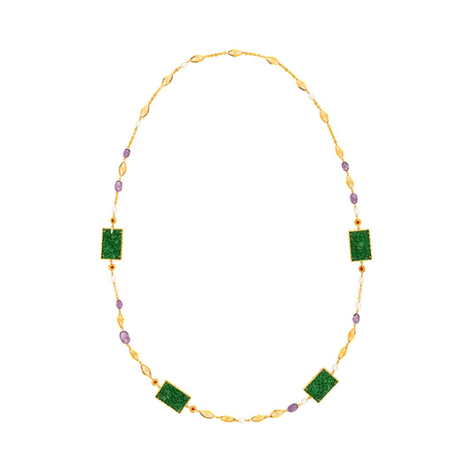 Golden Harmony Necklace with Jade and Amethyst