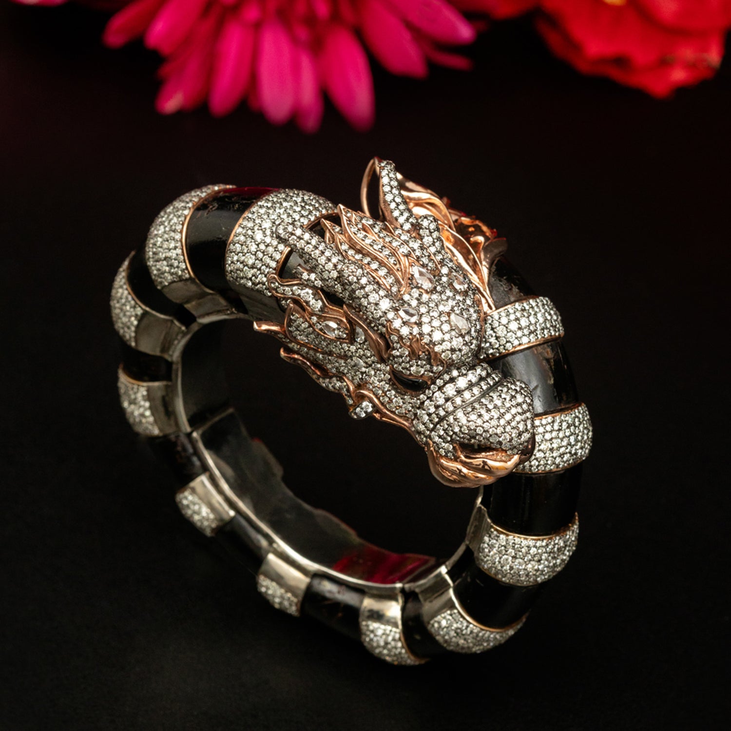 Dragon Bangle with Black Onyx and Diamonds