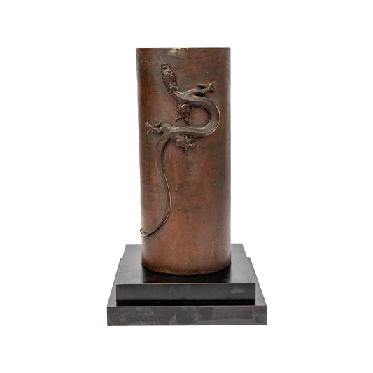 Bronze Dragon Motif Holder on Wooden Base