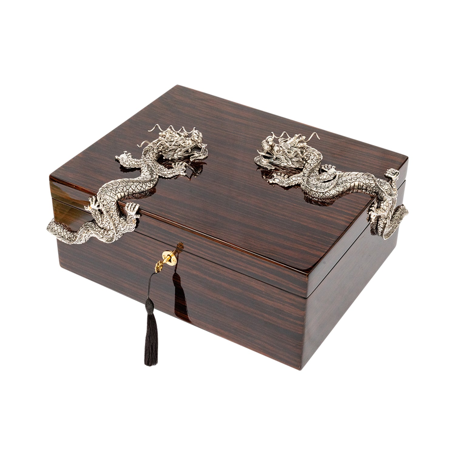 Cigar Humidor Box with silver Dragons #M