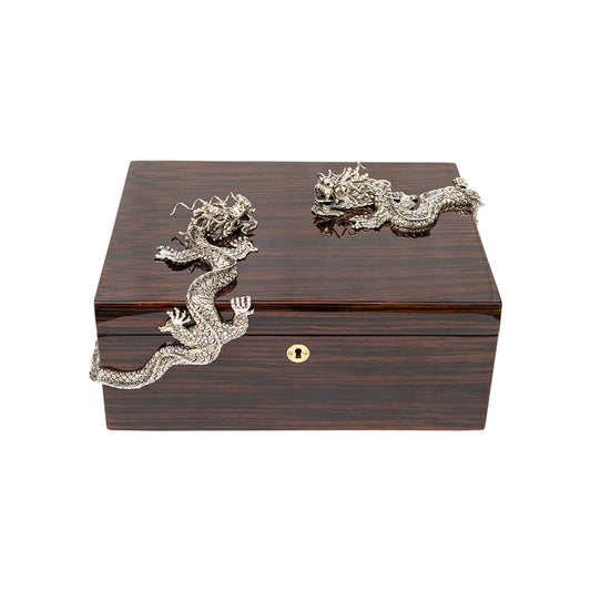 Cigar Humidor Box with silver Dragons #M