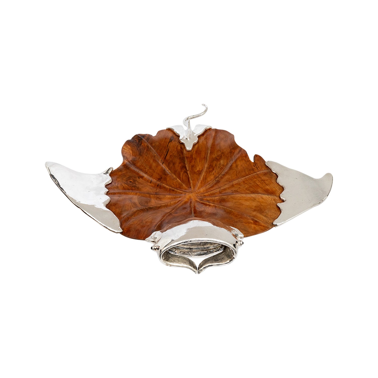 Manta Ray Sculpture - Teak Root Wood & Sterling Silver