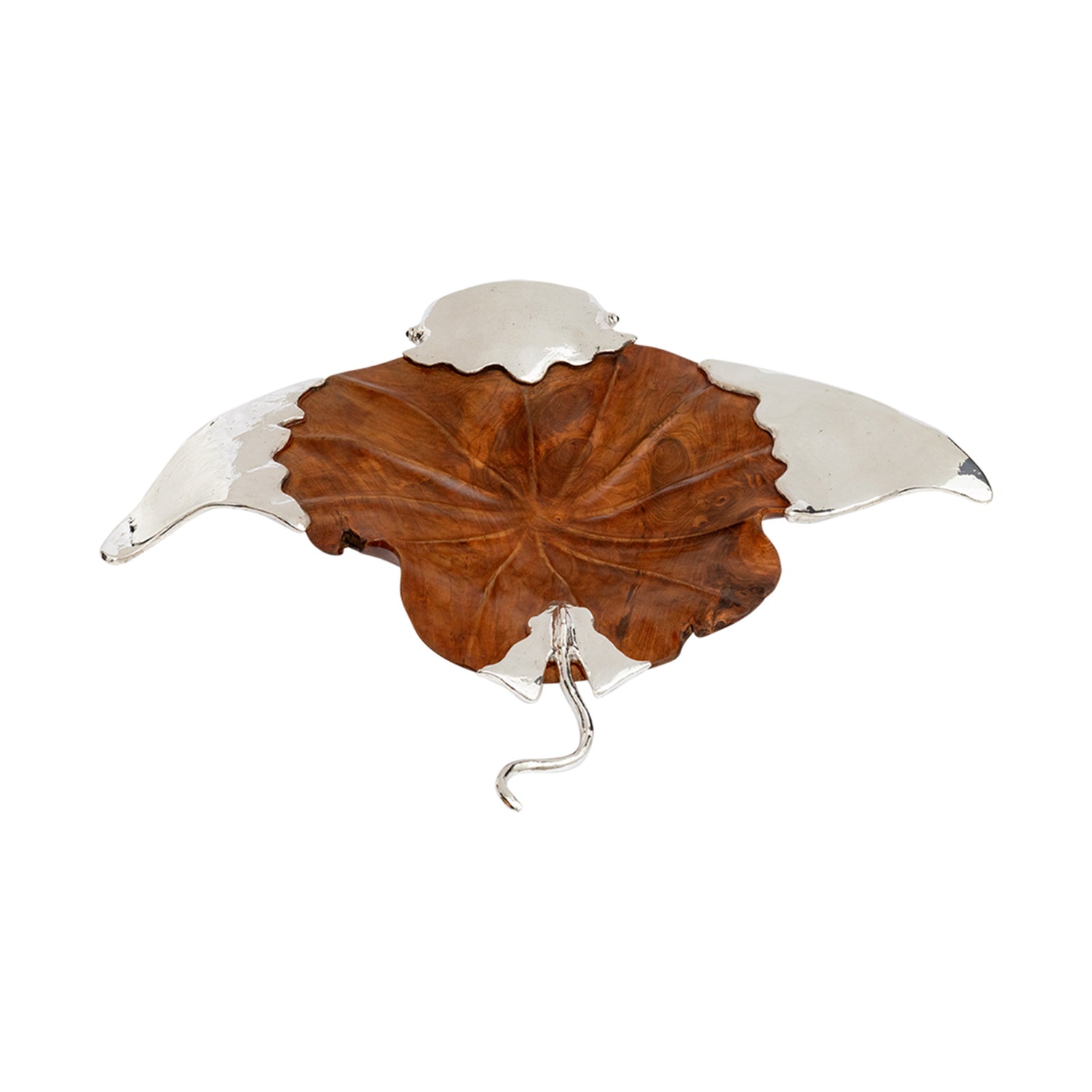 Manta Ray Sculpture - Teak Root Wood & Sterling Silver