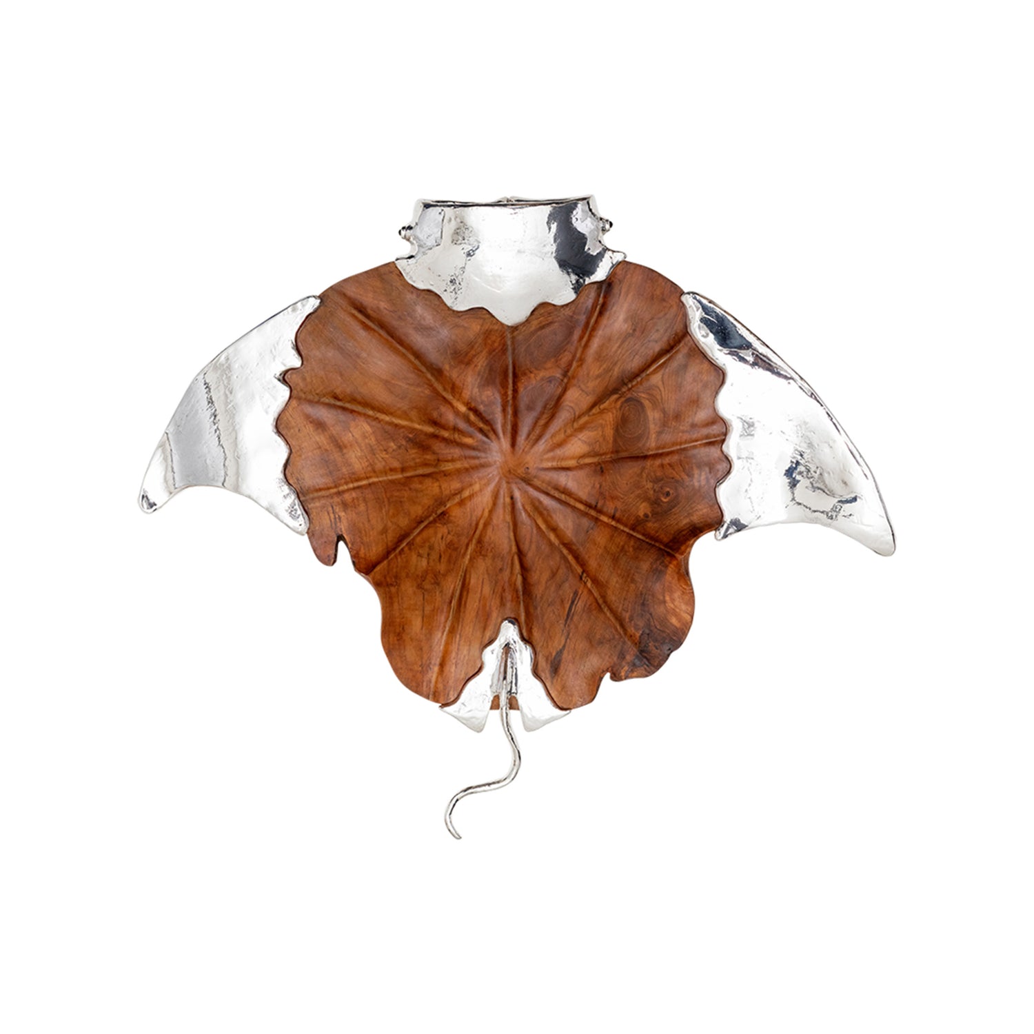 Manta Ray Sculpture - Teak Root Wood & Sterling Silver