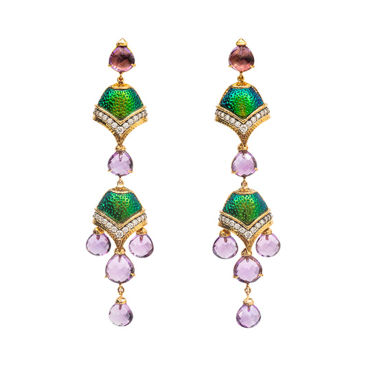 Scarab Waterfall Earrings with Diamond & Taveez Amethyst