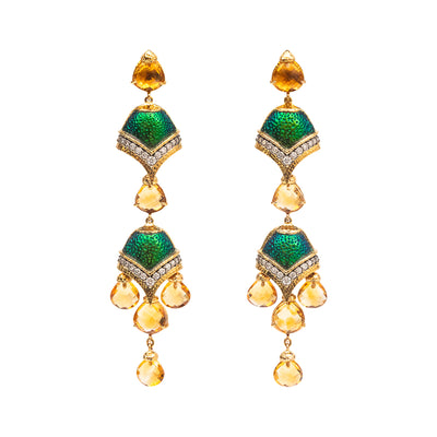 Scarab Waterfall Earrings with Diamond & Taveez Citrine