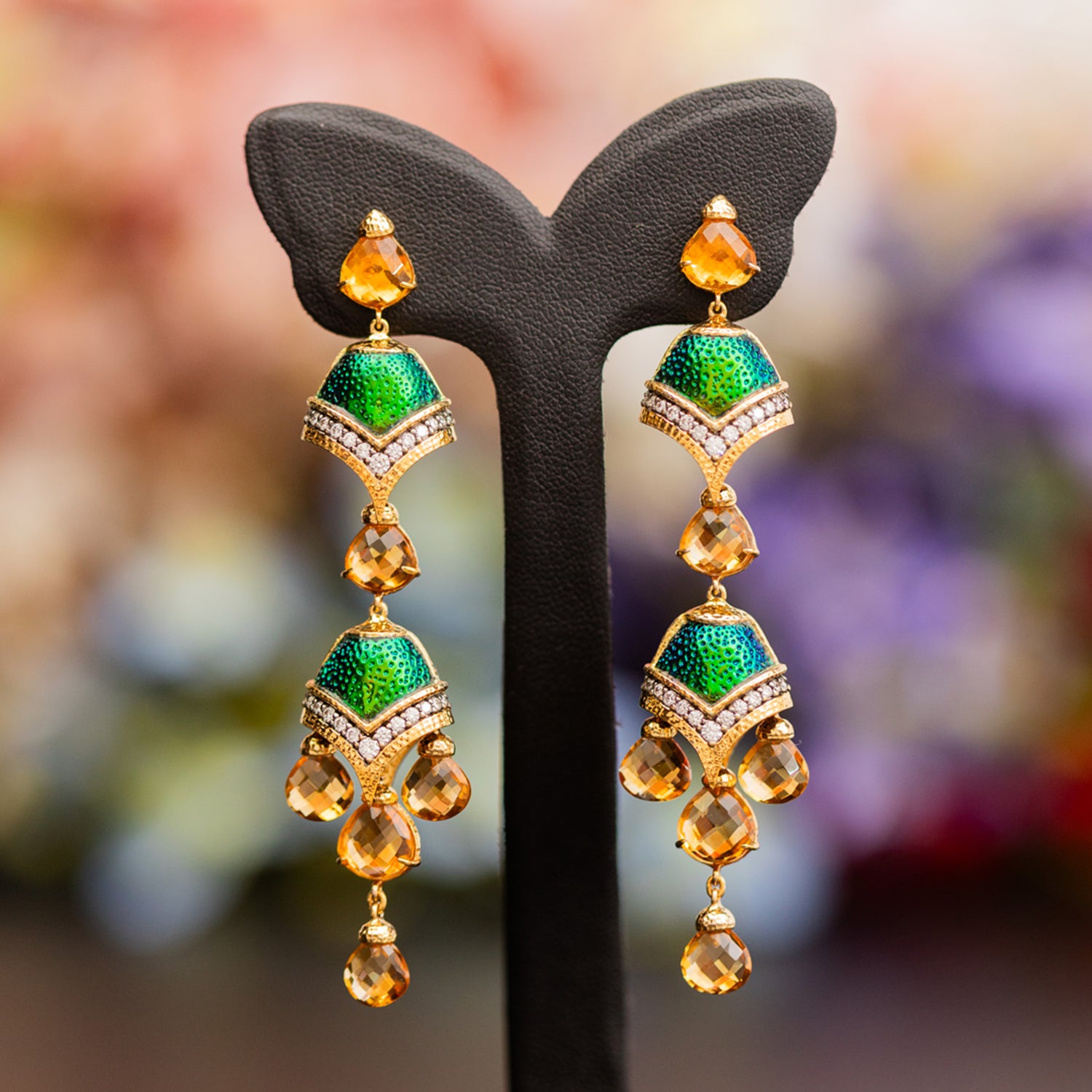 Scarab Waterfall Earrings with Diamond & Taveez Citrine