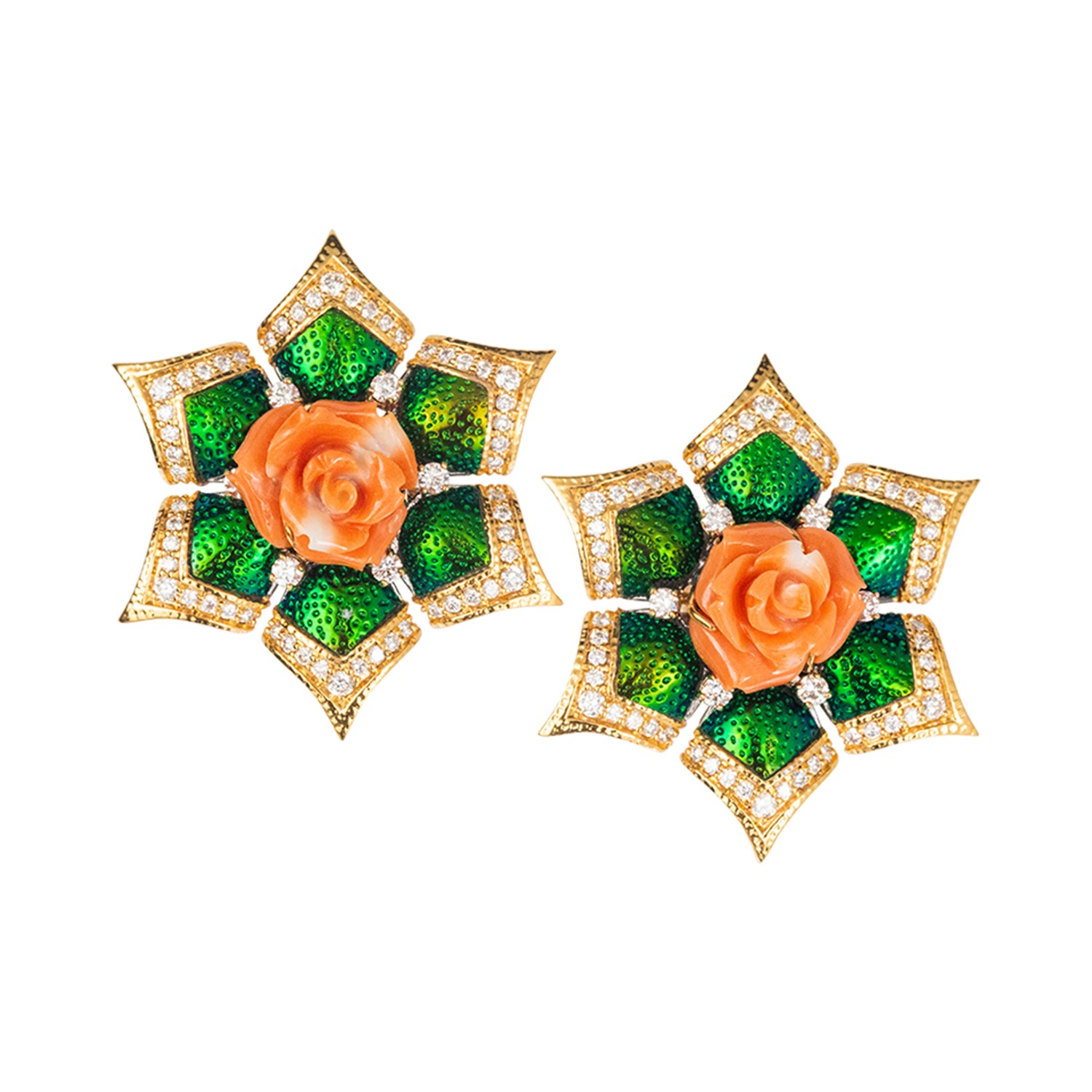 Blooming Lotus Floral Earrings with Scarab & Red Stone