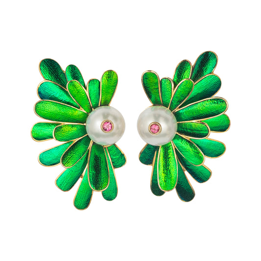 Radiating Scarab Sunburst and Pearl Earrings with Pink Tourmaline